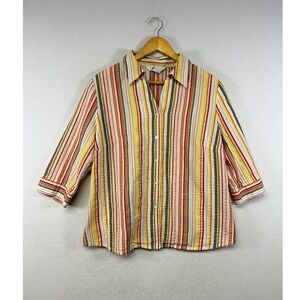 ALIA PETITES Women Striped Button Up Shirt 3/4 Sleeve Casual Blouse Top 14P